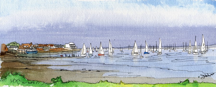Essex - Burnham-on-Crouch DL Blank Card of Watercolour and Pen 01