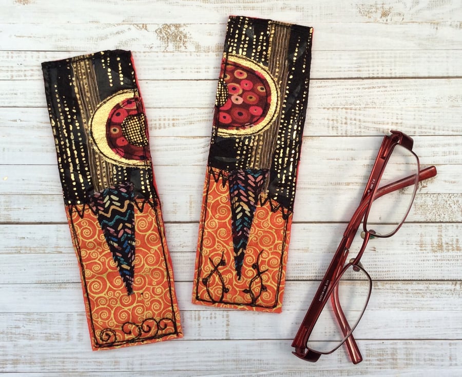 Embroidered up-cycled Klimt style bookmark. 