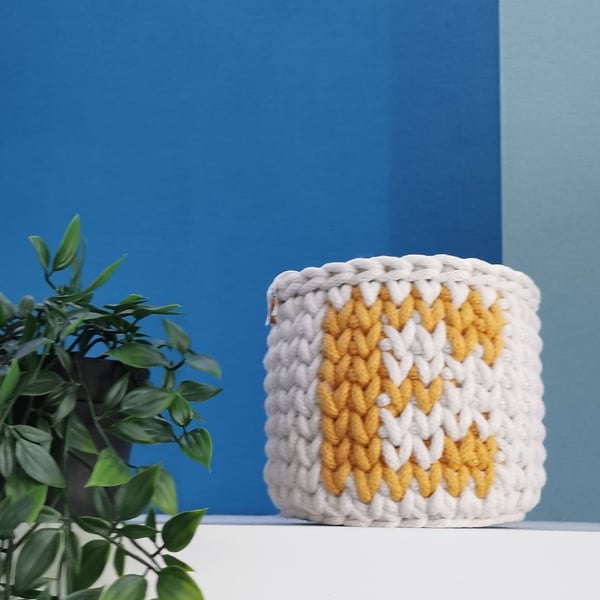 Personalized Crochet Basket: Handmade Storage Basket with Letter
