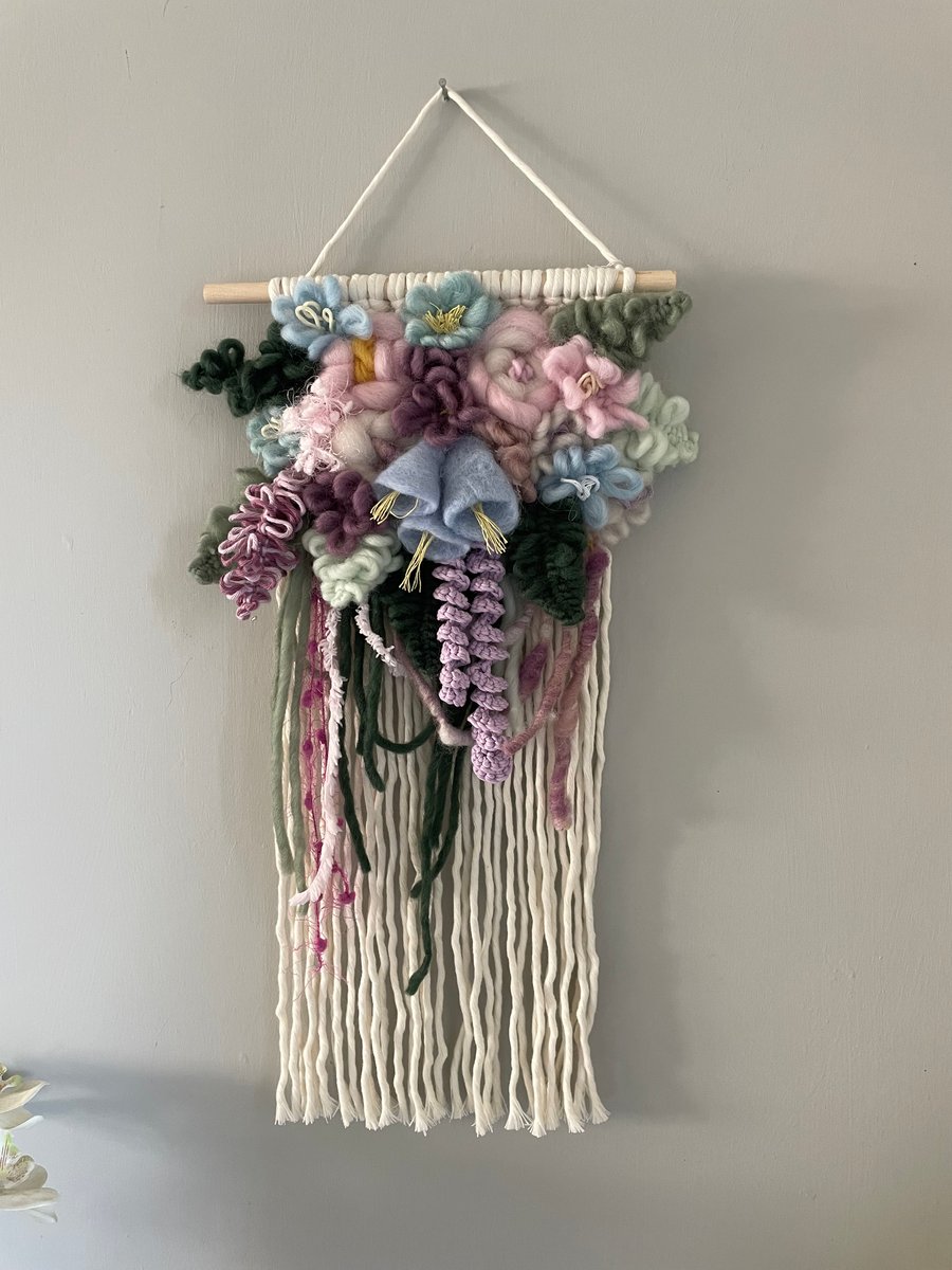 Beautiful floral handwoven mixed fibre hanging wall decoration ,nursery decor