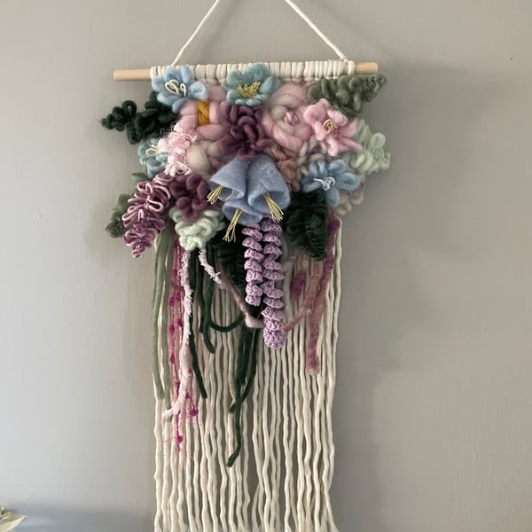 Beautiful floral handwoven mixed fibre hanging wall decoration ,nursery decor