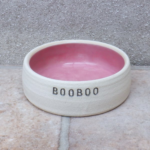 Personalised small dog food water bowl wheel thrown stoneware pottery hand 