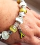 Cancer Awareness Charm Bracelet Yellow Glitter & White European 8" 20cms - Image 3