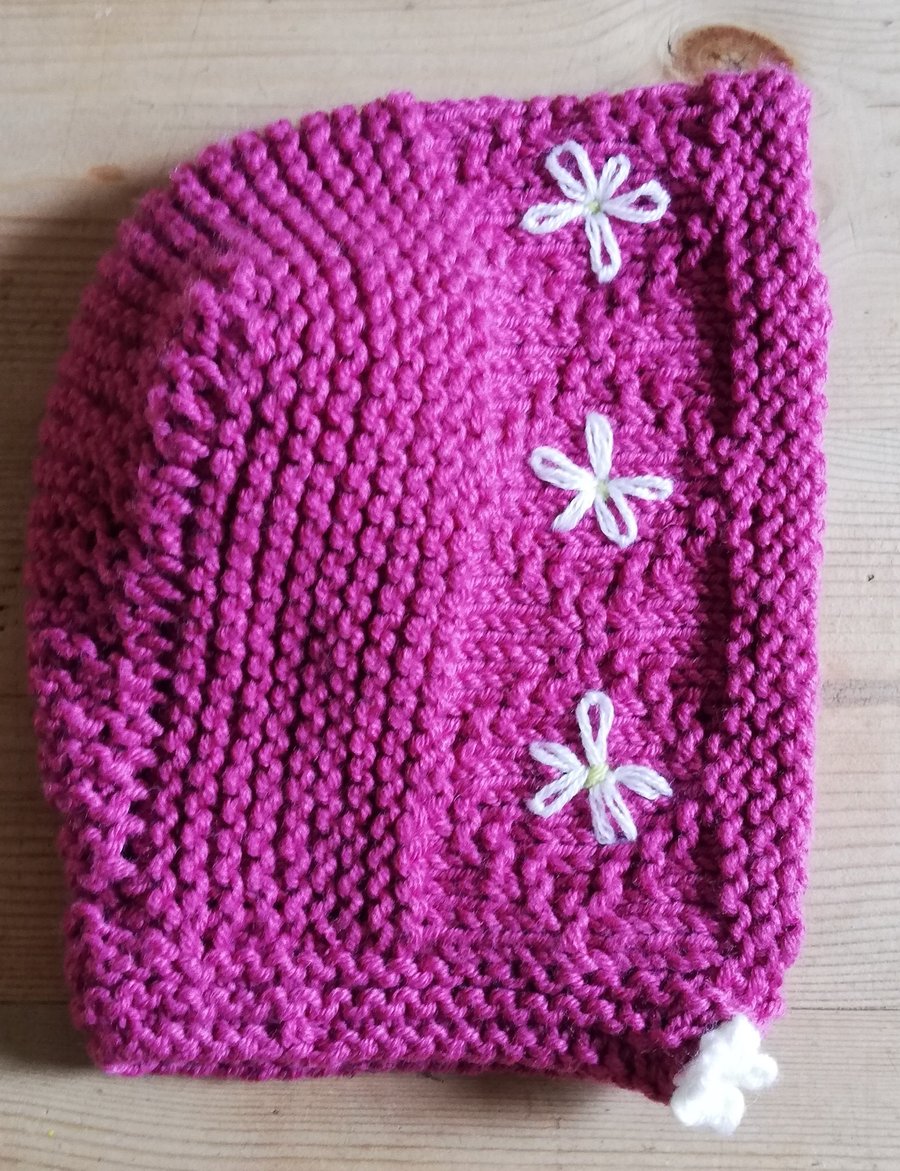 Deep Pink, Soft Merino Wool and Cotton, Baby Bonnet