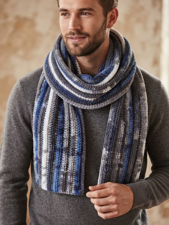Doctor Who Inspired Crochet Scarf – Blue & Grey Winter Wrap (220cm)