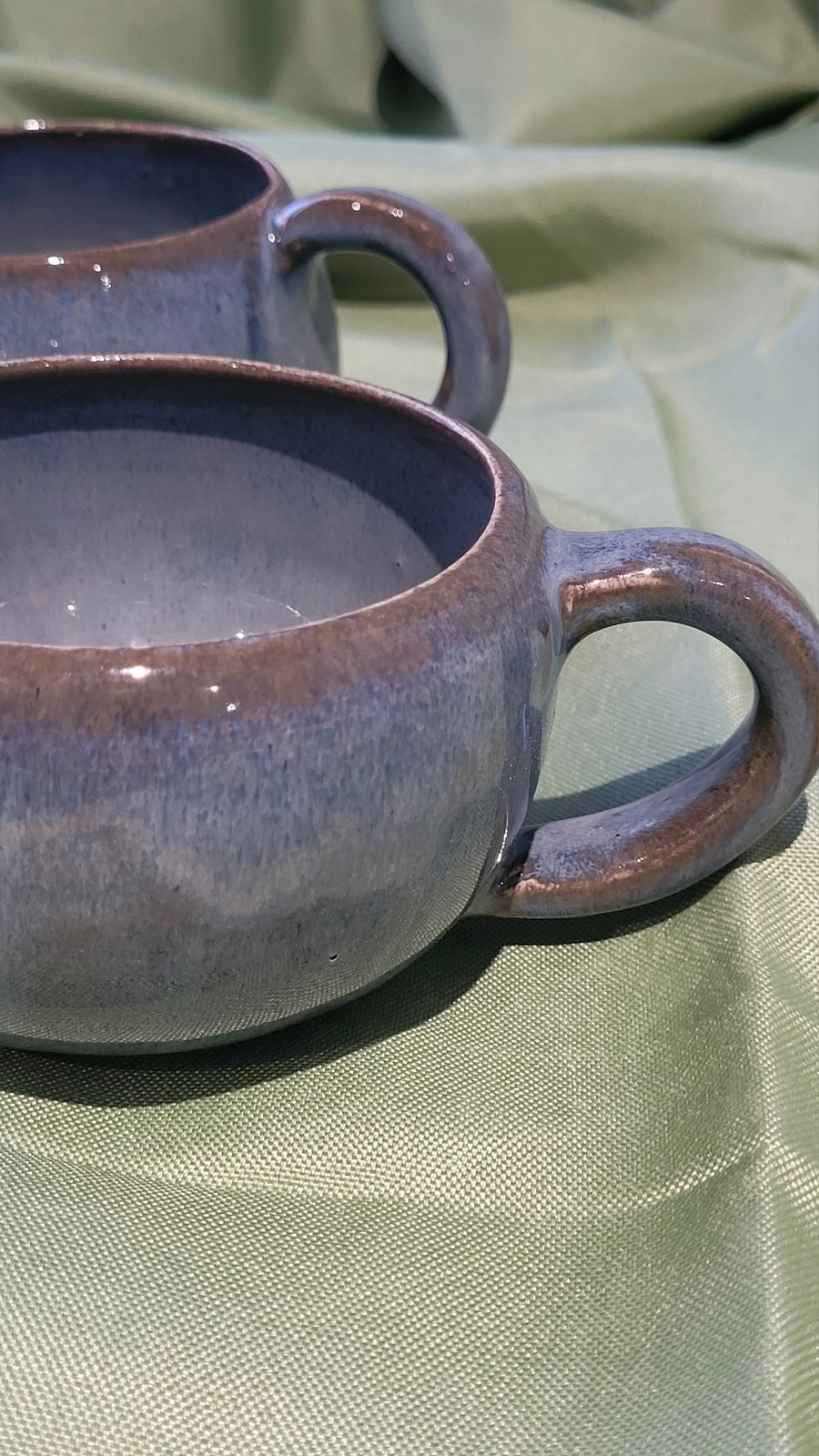 Dusky blue twin ceramic mug set handmade pottery