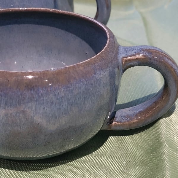 Dusky blue twin ceramic mug set handmade pottery