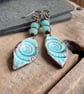 Ocean-Inspired Ceramic Fossil Earrings with Dyed Quartz and Brass Earwires - Image 4