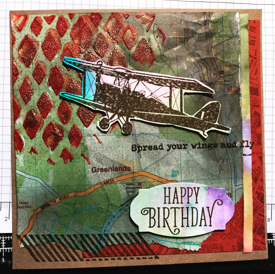 Birthday "Spread your wings" Vintage Plane Card