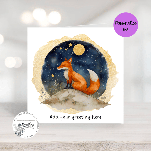 Personalised Watercolour Fox Greeting card personalised for any occasion