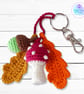 Red toadstool, acorn and oak leaves crochet bag charm. Toadstool keyring - Image 8