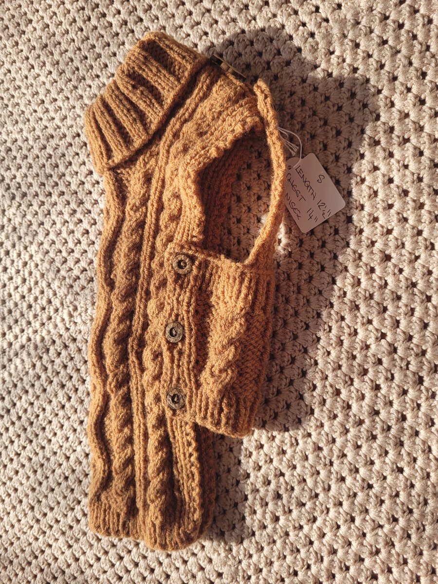 Tan. Cable knitted  dog coat