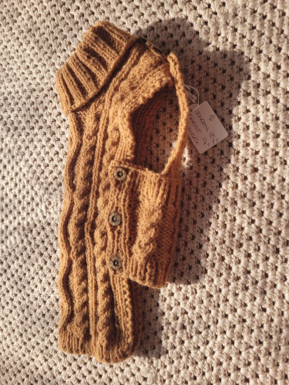 Tan. Cable knitted  dog coat