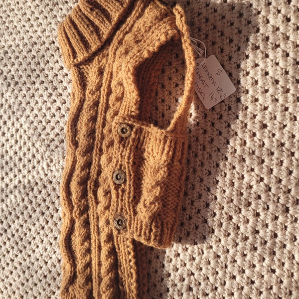 Tan. Cable knitted  dog coat
