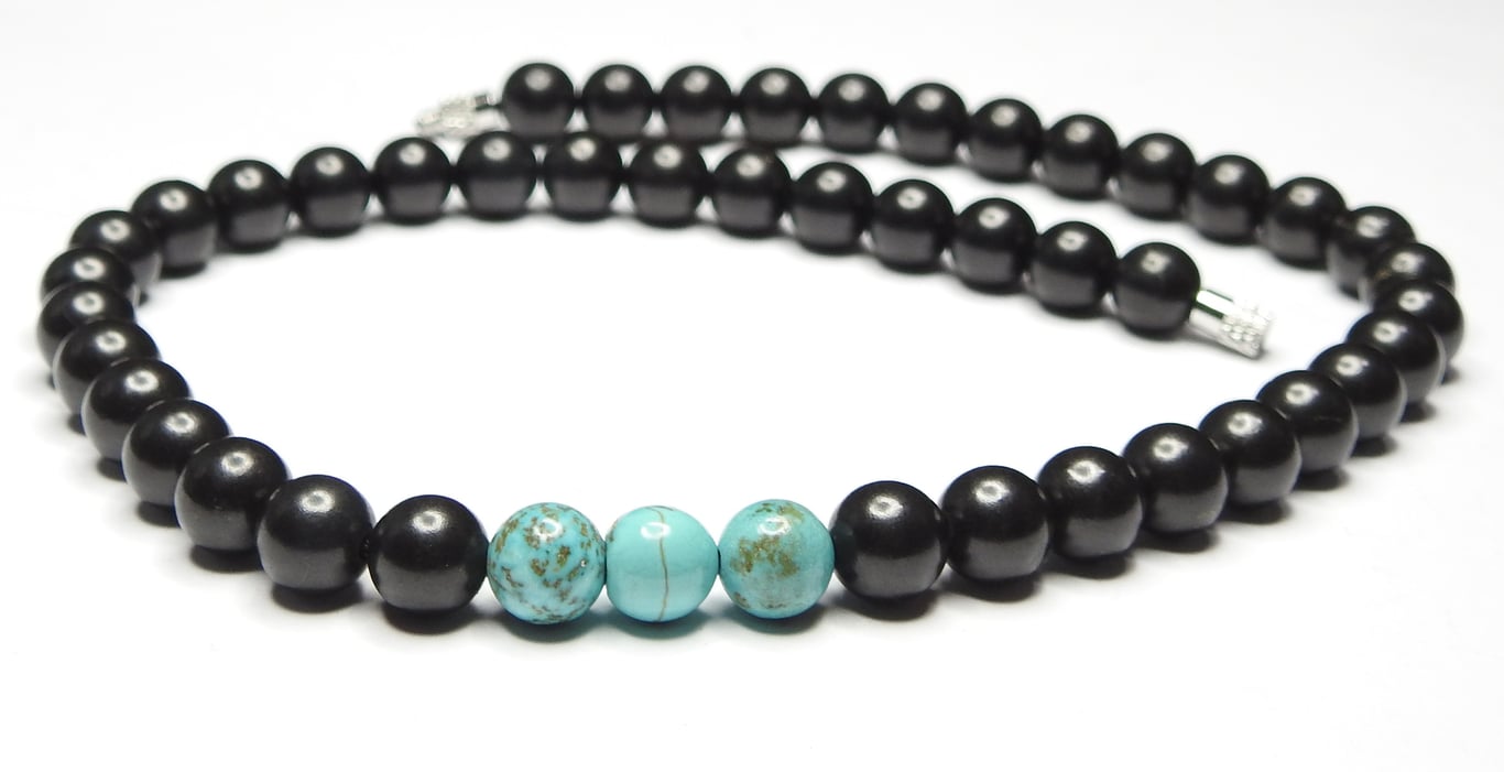 Shungite & Turquoise 8mm bead necklace - EMF Protection, Healing