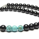 Shungite & Turquoise 8mm bead necklace - EMF Protection, Healing