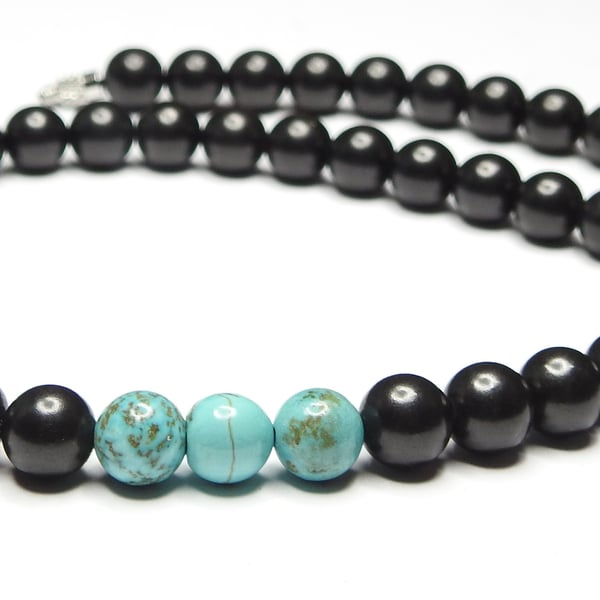 Shungite & Turquoise 8mm bead necklace - EMF Protection, Healing