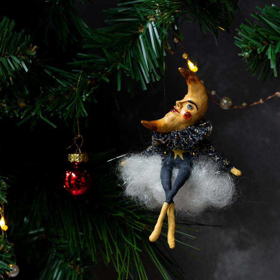 Charlie the moon- a miniature art doll hanging ornament