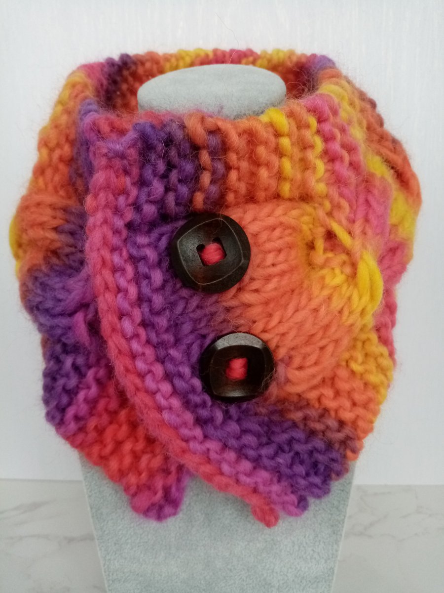 Cable Knit Neck Warmer Rainbow Collection 100% pure wool