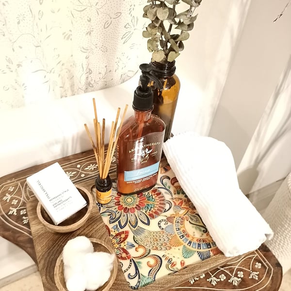 Mango Wood Snack Tray with Bowls – Colorful Vanity Organizer
