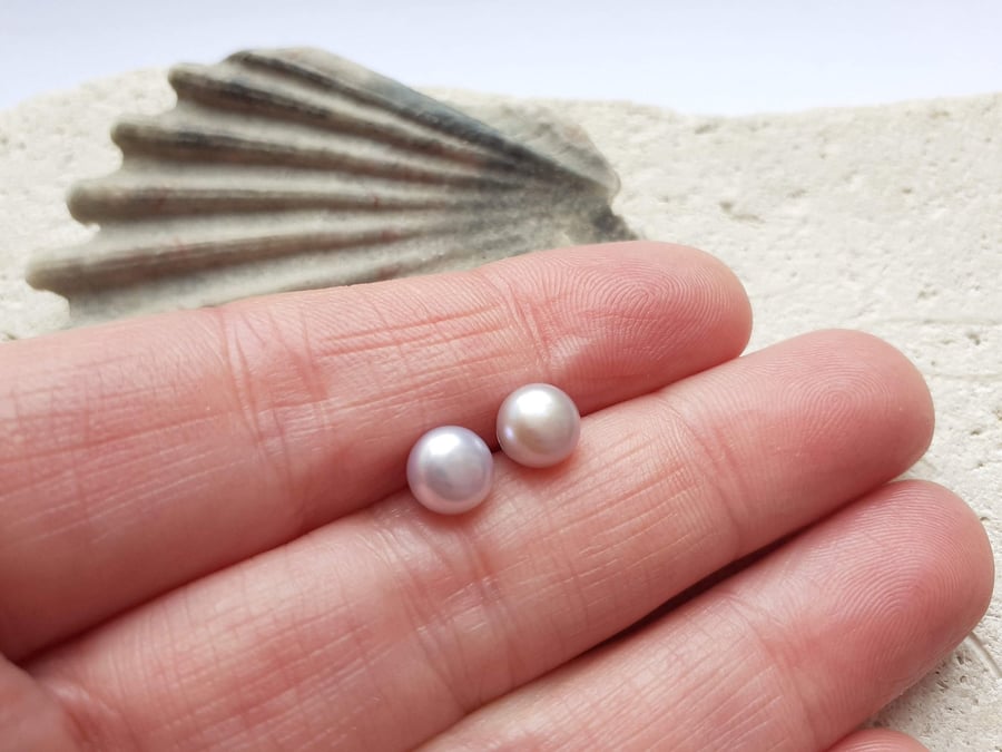 Shell Pink Freshwater 5 - 6mm Pearl Studs with Sterling Silver Posts