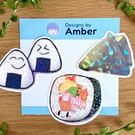 Korean Food Vinyl Sticker Set - Kimbap Jumeokbap Holographic Decals