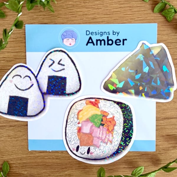 Korean Food Vinyl Sticker Set - Kimbap Jumeokbap Holographic Decals