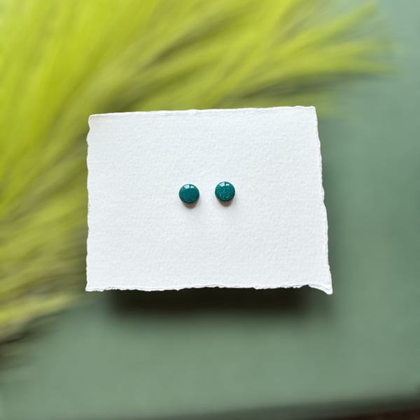 Green Twinkle Polymer Clay Circle Micro Studs 