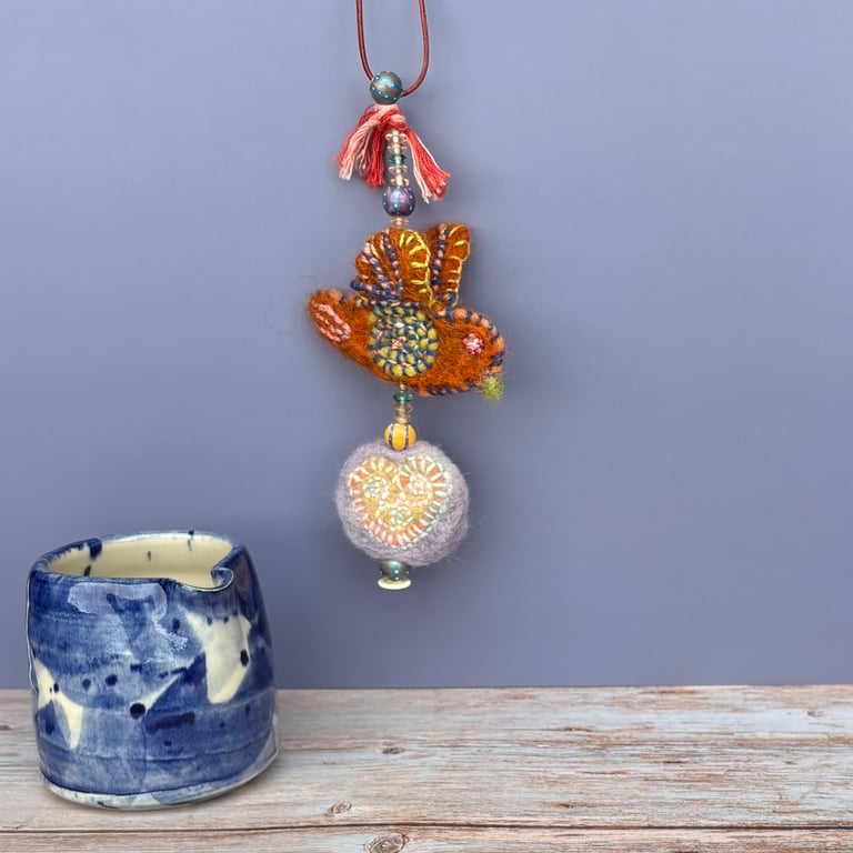 Felted hanging decoration - Orange Bird