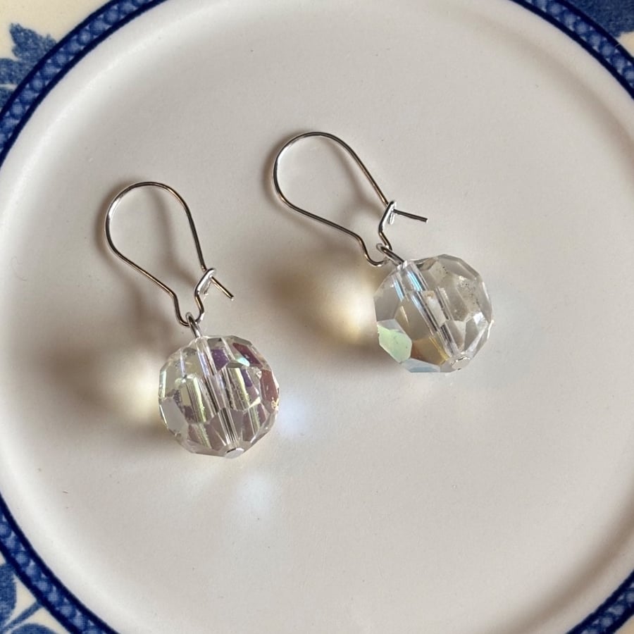 Upcycled vintage AB crystal earrings 