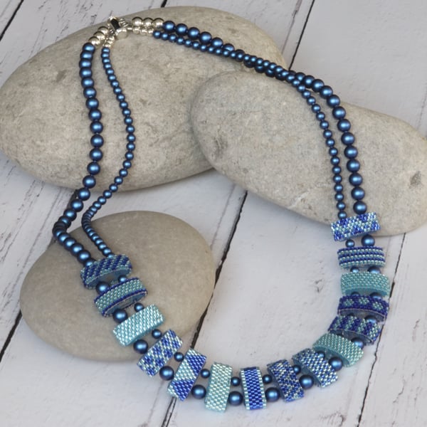 Carrier Bead Necklace in Blue and Turquoise
