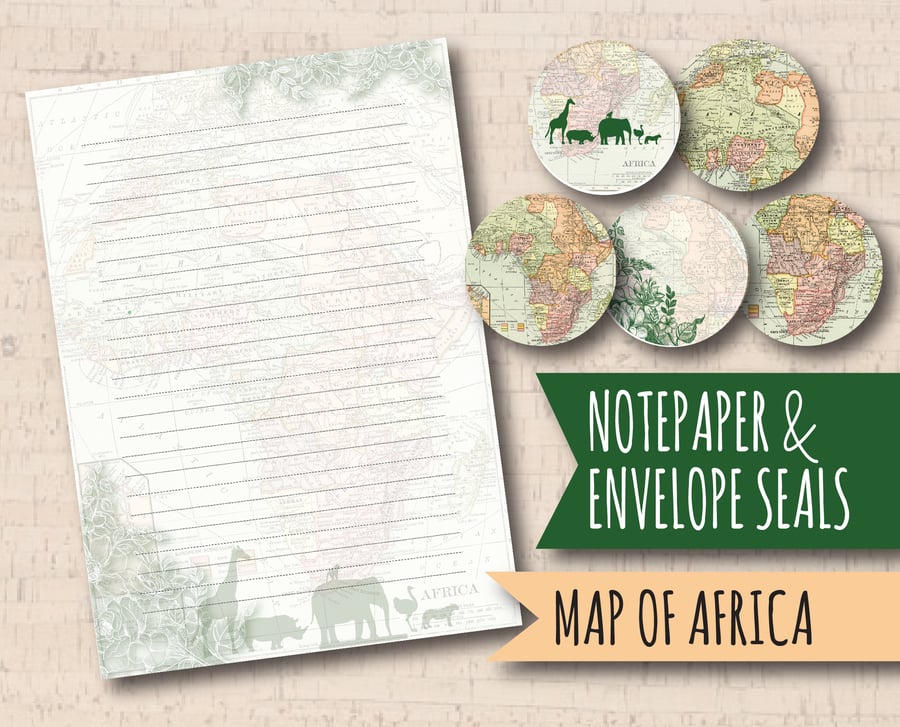 Letter Writing Paper Map of Africa, complete with envelope seals