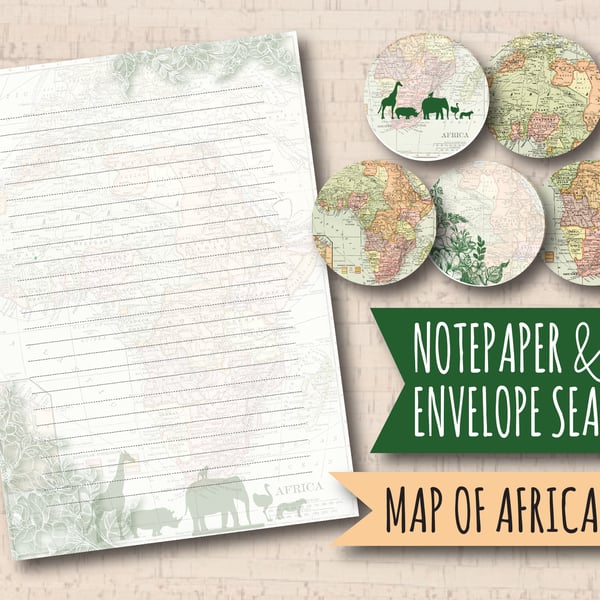 Letter Writing Paper Map of Africa, complete with envelope seals