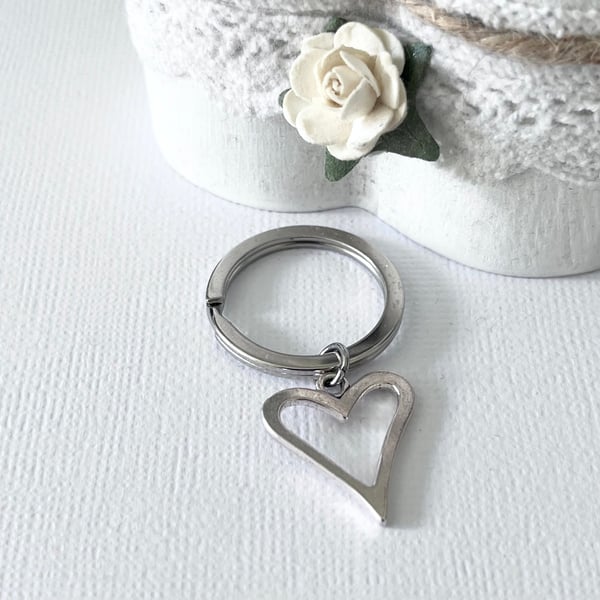 Silver Hollow Heart Key Ring, Sweet and Practic... - Folksy