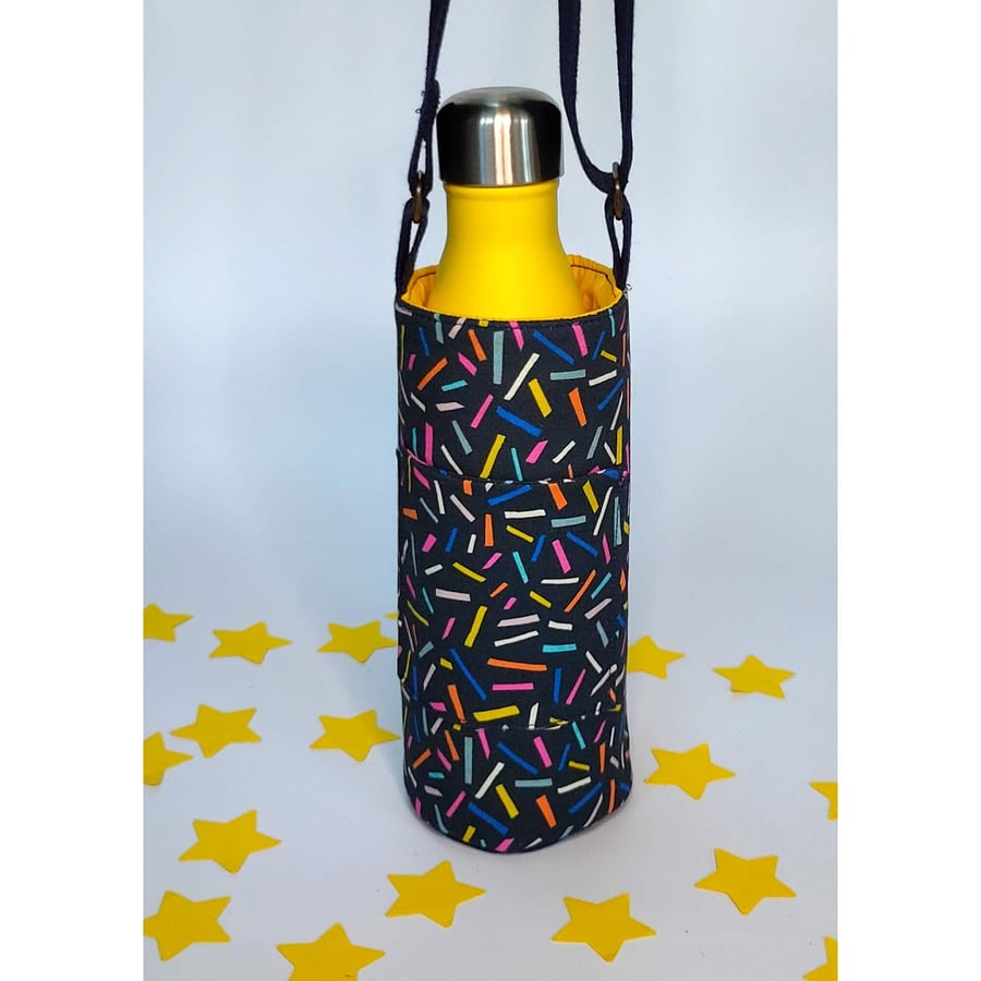 Rainbow Confetti Water Bottle Bag, Water Bottle Carrier, Water Bottle Holder