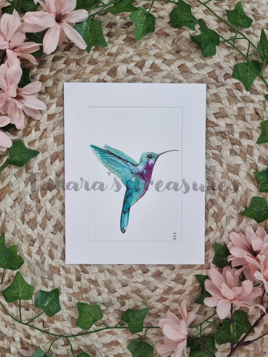 Hummingbird in Flight Hand Drawn Original Art