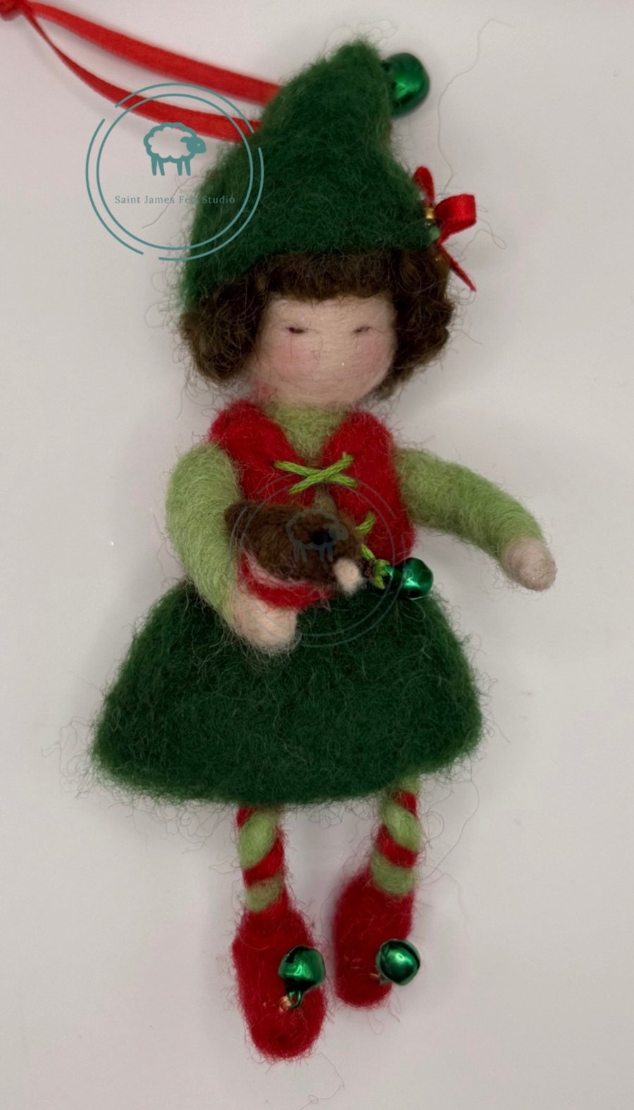 Needle felt forest fairy with robin - hanging decoration