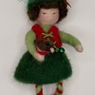 Needle felt forest fairy with robin - hanging decoration