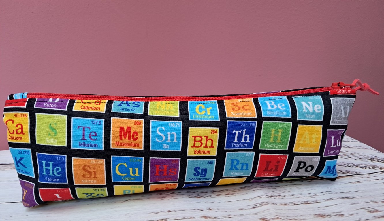 Periodic table fabric long pencil case