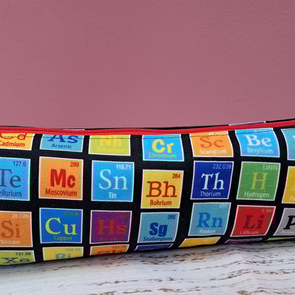 Periodic table fabric long pencil case