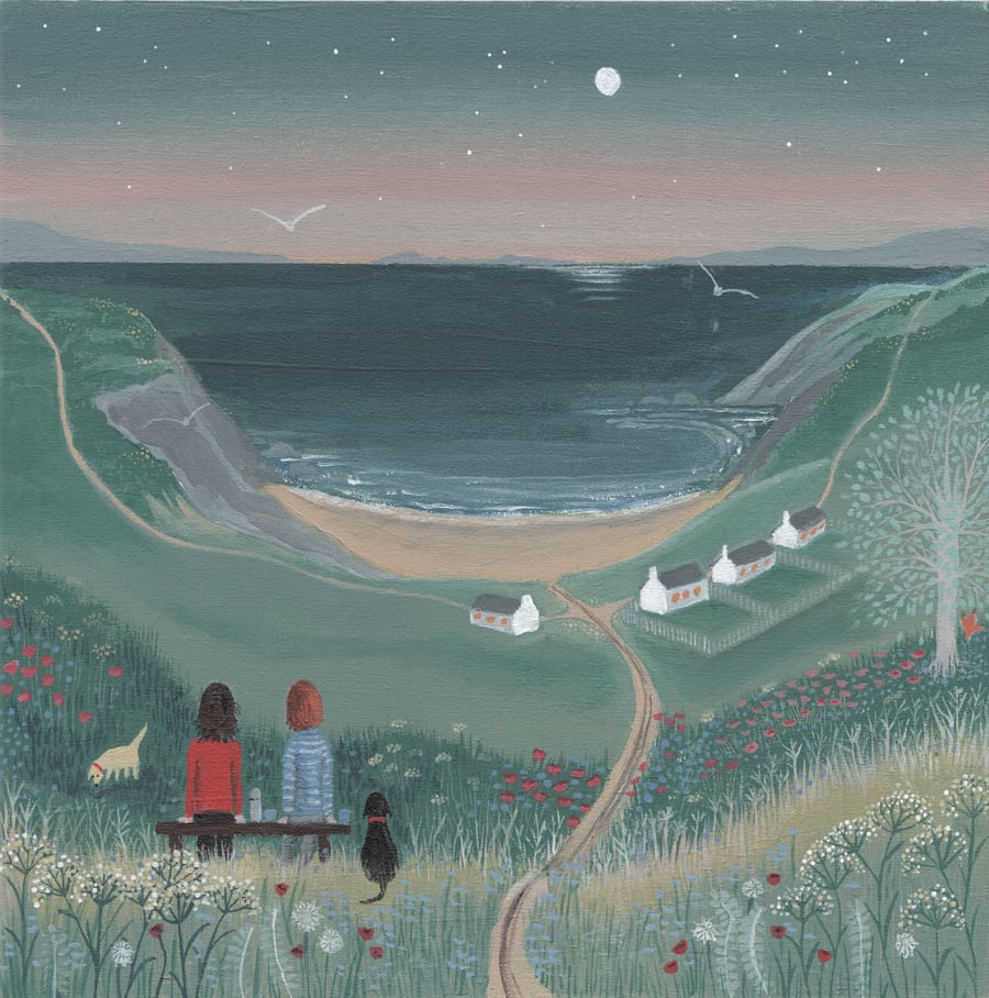 Signed art print of 'The End of the Day', inspired by evening dog walks. 