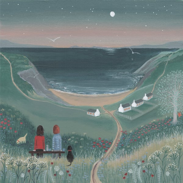 Signed art print of 'The End of the Day', inspired by evening dog walks. 