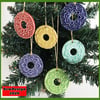 Set of six bright ceramic disc baubles