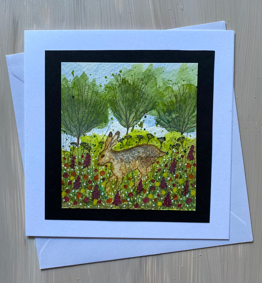 Hare greetings card original artwork