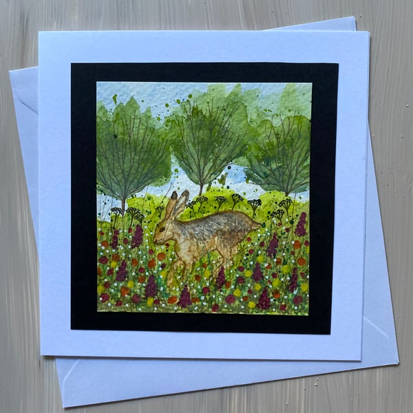 Hare greetings card original artwork