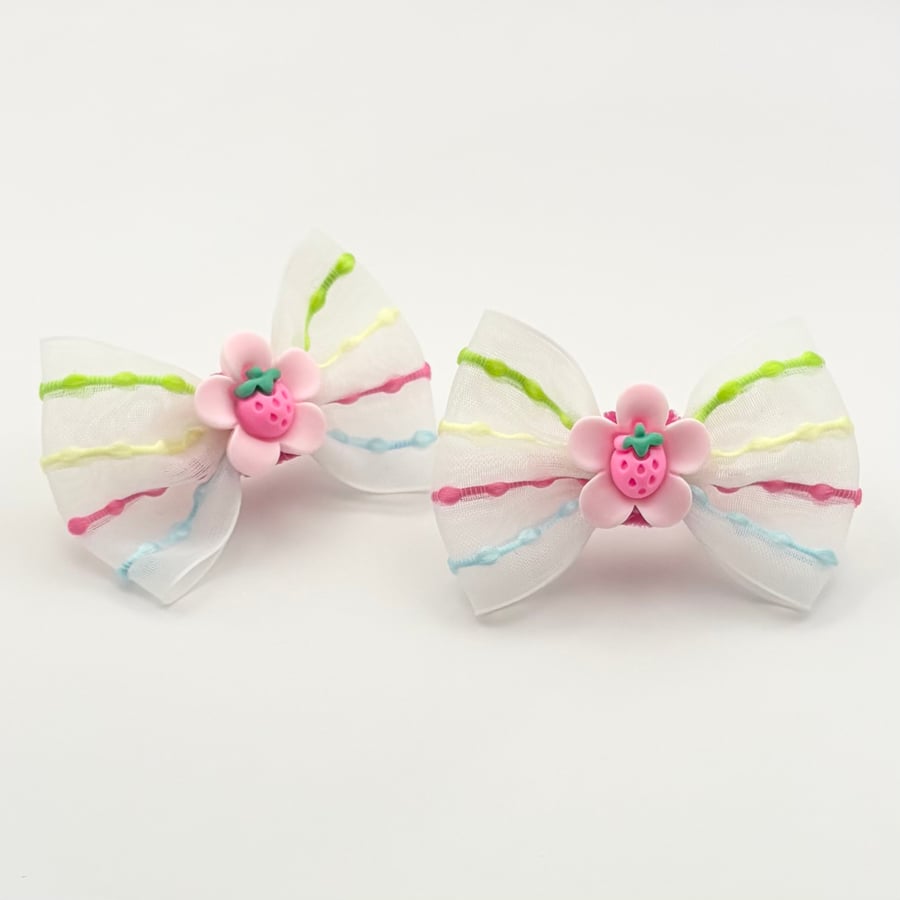 Strawberry rainbow Bow Hair bobbles 