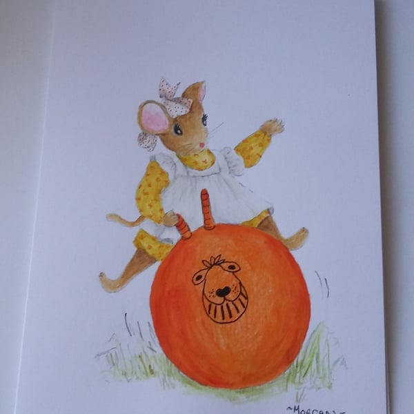 HAND PAINTED WATER COLOUR CARD LITTLE MICE