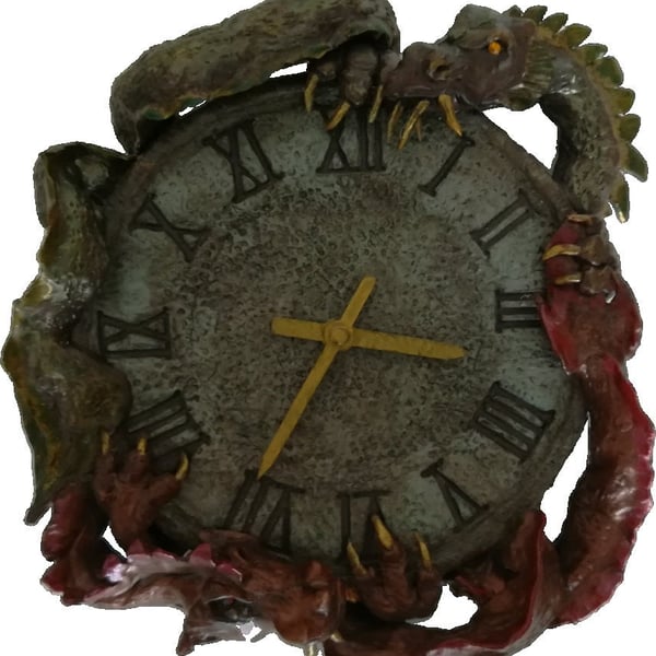 2 Dragons Clay Wall Decor Clock