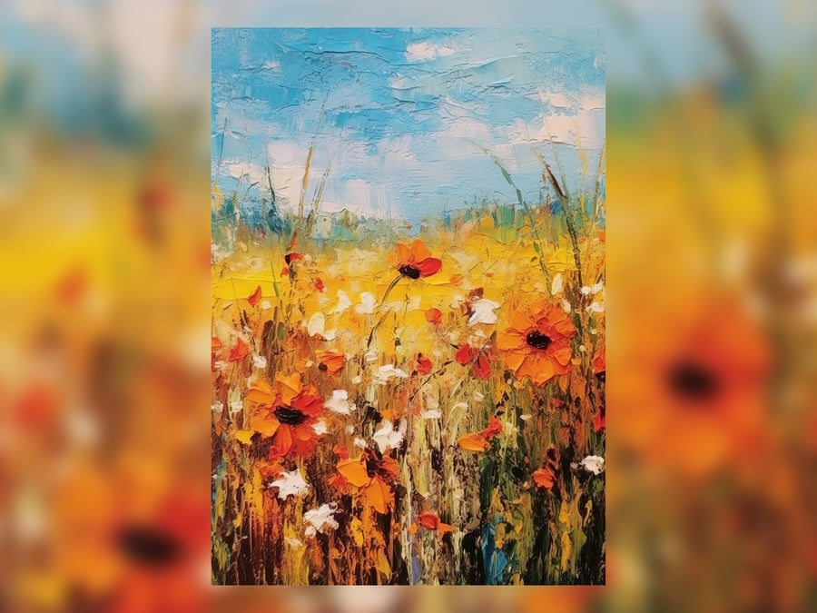 Field of Wildflowers, Oil Painting Print, Natur... Folksy