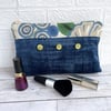 Large Blue Make up Bag with Floral Trim